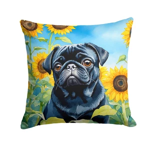 Pug in Sunflowers Throw Pillow Machine Washable, Indoor Outdoor Decorative Pillow for Couch, Bed or Patio, 18Hx18W Pug in Sunflowers Throw Pillow Machine Washable, Indoor Outdoor Decorative Pillow for Couch, Bed or Patio, 18Hx18W