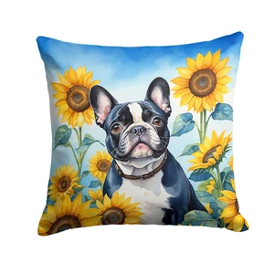 French Bulldog in Sunflowers Throw Pillow Machine Washable, Indoor Outdoor Decorative Pillow for Couch, Bed or Patio, 18Hx18W French Bulldog in Sunflowers Throw Pillow Machine Washable, Indoor Outdoor Decorative Pillow for Couch, Bed or Patio, 18Hx18W