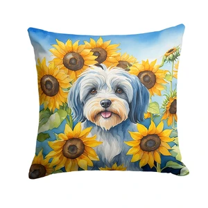 Tibetan Terrier in Sunflowers Throw Pillow Machine Washable, Indoor Outdoor Decorative Pillow for Couch, Bed or Patio, 18Hx18W Tibetan Terrier in Sunflowers Throw Pillow Machine Washable, Indoor Outdoor Decorative Pillow for Couch, Bed or Patio, 18Hx18W