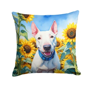 NEW English Bull Terrier in Sunflowers Throw Pillow Machine Washable, Indoor Outdoor Decorative Pillow for Couch, Bed or Patio, 18Hx18W NEW English Bull Terrier in Sunflowers Throw Pillow Machine Washable, Indoor Outdoor Decorative Pillow for Couch, Bed or Patio, 18Hx18W