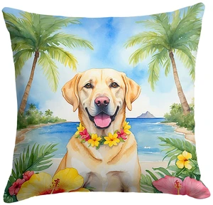 Yellow Labrador Retriever Luau Throw Pillow Machine Washable, Indoor Outdoor Decorative Pillow for Couch, Bed or Patio, 18Hx18W Yellow Labrador Retriever Luau Throw Pillow Machine Washable, Indoor Outdoor Decorative Pillow for Couch, Bed or Patio, 18Hx18W