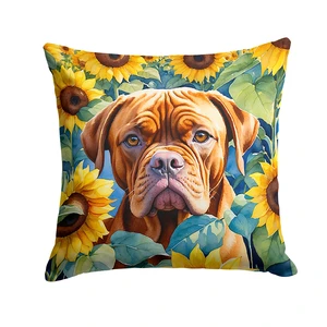 Dogue de Bordeaux in Sunflowers Throw Pillow Machine Washable, Indoor Outdoor Decorative Pillow for Couch, Bed or Patio, 18Hx18W Dogue de Bordeaux in Sunflowers Throw Pillow Machine Washable, Indoor Outdoor Decorative Pillow for Couch, Bed or Patio, 18Hx18W