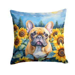 French Bulldog in Sunflowers Throw Pillow Machine Washable, Indoor Outdoor Decorative Pillow for Couch, Bed or Patio, 18Hx18W French Bulldog in Sunflowers Throw Pillow Machine Washable, Indoor Outdoor Decorative Pillow for Couch, Bed or Patio, 18Hx18W