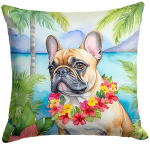 French Bulldog Luau Throw Pillow Machine Washable, Indoor Outdoor Decorative Pillow for Couch, Bed or Patio, 18Hx18W French Bulldog Luau Throw Pillow Machine Washable, Indoor Outdoor Decorative Pillow for Couch, Bed or Patio, 18Hx18W