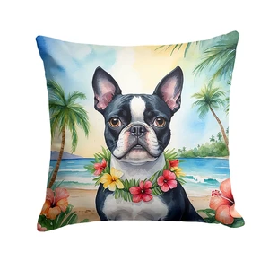 Boston Terrier Luau Throw Pillow Machine Washable, Indoor Outdoor Decorative Pillow for Couch, Bed or Patio, 18Hx18W Boston Terrier Luau Throw Pillow Machine Washable, Indoor Outdoor Decorative Pillow for Couch, Bed or Patio, 18Hx18W