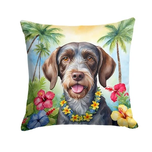 German Wirehaired Pointer Luau Throw Pillow Machine Washable, Indoor Outdoor Decorative Pillow for Couch, Bed or Patio, 18Hx18W German Wirehaired Pointer Luau Throw Pillow Machine Washable, Indoor Outdoor Decorative Pillow for Couch, Bed or Patio, 18Hx18W