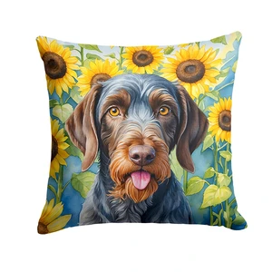 German Wirehaired Pointer in Sunflowers Throw Pillow Machine Washable, Indoor Outdoor Decorative Pillow for Couch, Bed or Patio, 18Hx18W German Wirehaired Pointer in Sunflowers Throw Pillow Machine Washable, Indoor Outdoor Decorative Pillow for Couch, Bed or Patio, 18Hx18W