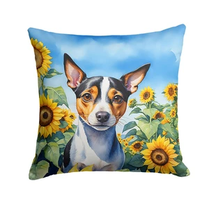 Rat Terrier in Sunflowers Throw Pillow Machine Washable, Indoor Outdoor Decorative Pillow for Couch, Bed or Patio, 18Hx18W Rat Terrier in Sunflowers Throw Pillow Machine Washable, Indoor Outdoor Decorative Pillow for Couch, Bed or Patio, 18Hx18W