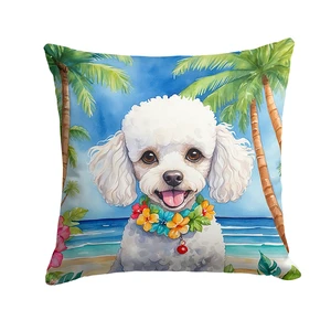 White Poodle Luau Throw Pillow Machine Washable, Indoor Outdoor Decorative Pillow for Couch, Bed or Patio, 18Hx18W White Poodle Luau Throw Pillow Machine Washable, Indoor Outdoor Decorative Pillow for Couch, Bed or Patio, 18Hx18W
