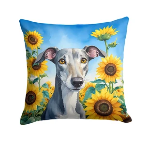 Greyhound in Sunflowers Throw Pillow Machine Washable, Indoor Outdoor Decorative Pillow for Couch, Bed or Patio, 18Hx18W Greyhound in Sunflowers Throw Pillow Machine Washable, Indoor Outdoor Decorative Pillow for Couch, Bed or Patio, 18Hx18W