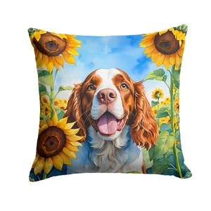 Welsh Springer Spaniel in Sunflowers Throw Pillow Machine Washable, Indoor Outdoor Decorative Pillow for Couch, Bed or Patio, 18Hx18W Welsh Springer Spaniel in Sunflowers Throw Pillow Machine Washable, Indoor Outdoor Decorative Pillow for Couch, Bed or Patio, 18Hx18W