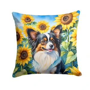 Papillon in Sunflowers Throw Pillow Machine Washable, Indoor Outdoor Decorative Pillow for Couch, Bed or Patio, 18Hx18W Papillon in Sunflowers Throw Pillow Machine Washable, Indoor Outdoor Decorative Pillow for Couch, Bed or Patio, 18Hx18W