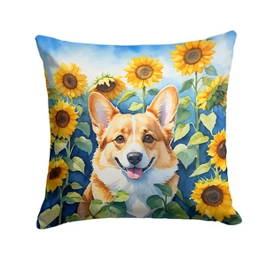Corgi in Sunflowers Throw Pillow Machine Washable, Indoor Outdoor Decorative Pillow for Couch, Bed or Patio, 18Hx18W Corgi in Sunflowers Throw Pillow Machine Washable, Indoor Outdoor Decorative Pillow for Couch, Bed or Patio, 18Hx18W
