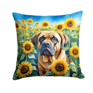 Mastiff in Sunflowers Throw Pillow Machine Washable, Indoor Outdoor Decorative Pillow for Couch, Bed or Patio, 18Hx18W Mastiff in Sunflowers Throw Pillow Machine Washable, Indoor Outdoor Decorative Pillow for Couch, Bed or Patio, 18Hx18W