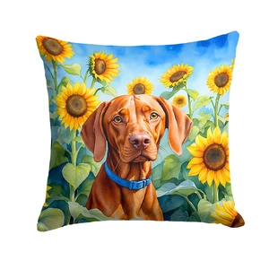 Vizsla in Sunflowers Throw Pillow Machine Washable, Indoor Outdoor Decorative Pillow for Couch, Bed or Patio, 18Hx18W Vizsla in Sunflowers Throw Pillow Machine Washable, Indoor Outdoor Decorative Pillow for Couch, Bed or Patio, 18Hx18W