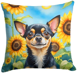 Chihuahua in Sunflowers Throw Pillow Machine Washable, Indoor Outdoor Decorative Pillow for Couch, Bed or Patio, 18Hx18W Chihuahua in Sunflowers Throw Pillow Machine Washable, Indoor Outdoor Decorative Pillow for Couch, Bed or Patio, 18Hx18W
