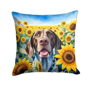 German Shorthaired Pointer in Sunflowers Throw Pillow Machine Washable, Indoor Outdoor Decorative Pillow for Couch, Bed or Patio, 18Hx18W German Shorthaired Pointer in Sunflowers Throw Pillow Machine Washable, Indoor Outdoor Decorative Pillow for Couch, Bed or Patio, 18Hx18W