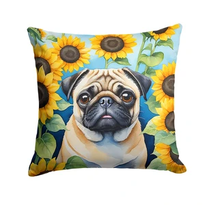 Pug in Sunflowers Throw Pillow Machine Washable, Indoor Outdoor Decorative Pillow for Couch, Bed or Patio, 18Hx18W Pug in Sunflowers Throw Pillow Machine Washable, Indoor Outdoor Decorative Pillow for Couch, Bed or Patio, 18Hx18W