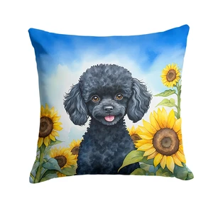 Black Poodle in Sunflowers Throw Pillow Machine Washable, Indoor Outdoor Decorative Pillow for Couch, Bed or Patio, 18Hx18W Black Poodle in Sunflowers Throw Pillow Machine Washable, Indoor Outdoor Decorative Pillow for Couch, Bed or Patio, 18Hx18W