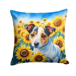Jack Russell Terrier in Sunflowers Throw Pillow Machine Washable, Indoor Outdoor Decorative Pillow for Couch, Bed or Patio, 18Hx18W Jack Russell Terrier in Sunflowers Throw Pillow Machine Washable, Indoor Outdoor Decorative Pillow for Couch, Bed or Patio, 18Hx18W