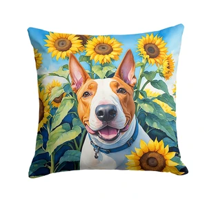 NEW English Bull Terrier in Sunflowers Throw Pillow Machine Washable, Indoor Outdoor Decorative Pillow for Couch, Bed or Patio, 18Hx18W NEW English Bull Terrier in Sunflowers Throw Pillow Machine Washable, Indoor Outdoor Decorative Pillow for Couch, Bed or Patio, 18Hx18W