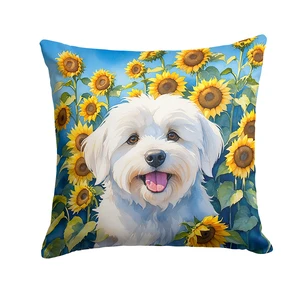 Coton de Tulear in Sunflowers Throw Pillow Machine Washable, Indoor Outdoor Decorative Pillow for Couch, Bed or Patio, 18Hx18W Coton de Tulear in Sunflowers Throw Pillow Machine Washable, Indoor Outdoor Decorative Pillow for Couch, Bed or Patio, 18Hx18W