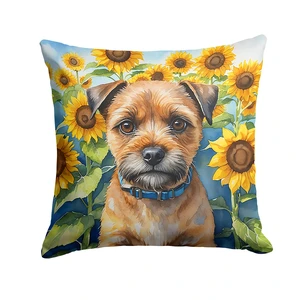 Border Terrier in Sunflowers Throw Pillow Machine Washable, Indoor Outdoor Decorative Pillow for Couch, Bed or Patio, 18Hx18W Border Terrier in Sunflowers Throw Pillow Machine Washable, Indoor Outdoor Decorative Pillow for Couch, Bed or Patio, 18Hx18W