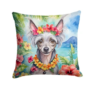 Chinese Crested Luau Throw Pillow Machine Washable, Indoor Outdoor Decorative Pillow for Couch, Bed or Patio, 18Hx18W Chinese Crested Luau Throw Pillow Machine Washable, Indoor Outdoor Decorative Pillow for Couch, Bed or Patio, 18Hx18W