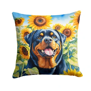 Rottweiler in Sunflowers Throw Pillow Machine Washable, Indoor Outdoor Decorative Pillow for Couch, Bed or Patio, 18Hx18W Rottweiler in Sunflowers Throw Pillow Machine Washable, Indoor Outdoor Decorative Pillow for Couch, Bed or Patio, 18Hx18W