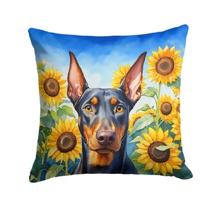 Doberman Pinscher in Sunflowers Throw Pillow Machine Washable, Indoor Outdoor Decorative Pillow for Couch, Bed or Patio, 18Hx18W Doberman Pinscher in Sunflowers Throw Pillow Machine Washable, Indoor Outdoor Decorative Pillow for Couch, Bed or Patio, 18Hx18W