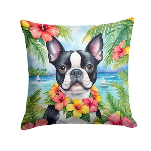 Boston Terrier Luau Throw Pillow Machine Washable, Indoor Outdoor Decorative Pillow for Couch, Bed or Patio, 18Hx18W Boston Terrier Luau Throw Pillow Machine Washable, Indoor Outdoor Decorative Pillow for Couch, Bed or Patio, 18Hx18W