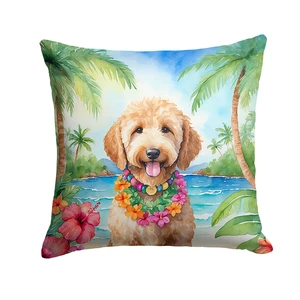 Goldendoodle Luau Throw Pillow Machine Washable, Indoor Outdoor Decorative Pillow for Couch, Bed or Patio, 18Hx18W Goldendoodle Luau Throw Pillow Machine Washable, Indoor Outdoor Decorative Pillow for Couch, Bed or Patio, 18Hx18W