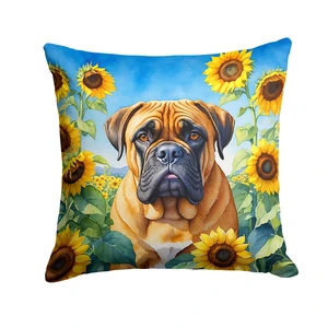 Bullmastiff in Sunflowers Throw Pillow Machine Washable, Indoor Outdoor Decorative Pillow for Couch, Bed or Patio, 18Hx18W Bullmastiff in Sunflowers Throw Pillow Machine Washable, Indoor Outdoor Decorative Pillow for Couch, Bed or Patio, 18Hx18W