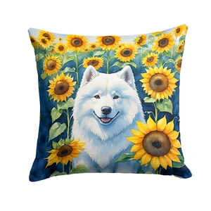 Samoyed in Sunflowers Throw Pillow Machine Washable, Indoor Outdoor Decorative Pillow for Couch, Bed or Patio, 18Hx18W Samoyed in Sunflowers Throw Pillow Machine Washable, Indoor Outdoor Decorative Pillow for Couch, Bed or Patio, 18Hx18W