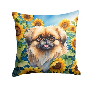 Pekingese in Sunflowers Throw Pillow Machine Washable, Indoor Outdoor Decorative Pillow for Couch, Bed or Patio, 18Hx18W Pekingese in Sunflowers Throw Pillow Machine Washable, Indoor Outdoor Decorative Pillow for Couch, Bed or Patio, 18Hx18W