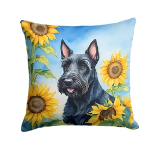 Scottish Terrier in Sunflowers Throw Pillow Machine Washable, Indoor Outdoor Decorative Pillow for Couch, Bed or Patio, 18Hx18W Scottish Terrier in Sunflowers Throw Pillow Machine Washable, Indoor Outdoor Decorative Pillow for Couch, Bed or Patio, 18Hx18W