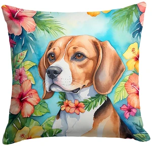 Beagle Luau Throw Pillow Machine Washable, Indoor Outdoor Decorative Pillow for Couch, Bed or Patio, 18Hx18W Beagle Luau Throw Pillow Machine Washable, Indoor Outdoor Decorative Pillow for Couch, Bed or Patio, 18Hx18W