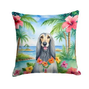 Afghan Hound Luau Throw Pillow Machine Washable, Indoor Outdoor Decorative Pillow for Couch, Bed or Patio, 18Hx18W Afghan Hound Luau Throw Pillow Machine Washable, Indoor Outdoor Decorative Pillow for Couch, Bed or Patio, 18Hx18W