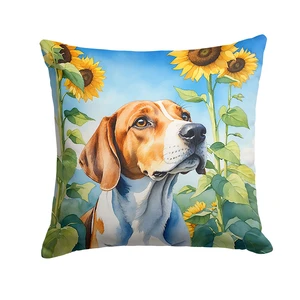 English Foxhound in Sunflowers Throw Pillow Machine Washable, Indoor Outdoor Decorative Pillow for Couch, Bed or Patio, 18Hx18W English Foxhound in Sunflowers Throw Pillow Machine Washable, Indoor Outdoor Decorative Pillow for Couch, Bed or Patio, 18Hx18W