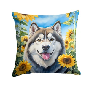 Alaskan Malamute in Sunflowers Throw Pillow Machine Washable, Indoor Outdoor Decorative Pillow for Couch, Bed or Patio, 18Hx18W Alaskan Malamute in Sunflowers Throw Pillow Machine Washable, Indoor Outdoor Decorative Pillow for Couch, Bed or Patio, 18Hx18W