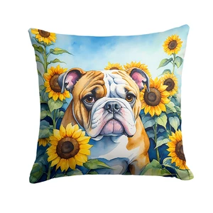 English Bulldog in Sunflowers Throw Pillow Machine Washable, Indoor Outdoor Decorative Pillow for Couch, Bed or Patio, 18Hx18W English Bulldog in Sunflowers Throw Pillow Machine Washable, Indoor Outdoor Decorative Pillow for Couch, Bed or Patio, 18Hx18W