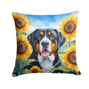 Greater Swiss Mountain Dog in Sunflowers Throw Pillow Machine Washable, Indoor Outdoor Decorative Pillow for Couch, Bed or Patio, 18Hx18W Greater Swiss Mountain Dog in Sunflowers Throw Pillow Machine Washable, Indoor Outdoor Decorative Pillow for Couch, Bed or Patio, 18Hx18W