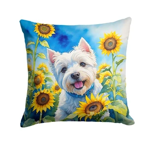 Westie in Sunflowers Throw Pillow Machine Washable, Indoor Outdoor Decorative Pillow for Couch, Bed or Patio, 18Hx18W Westie in Sunflowers Throw Pillow Machine Washable, Indoor Outdoor Decorative Pillow for Couch, Bed or Patio, 18Hx18W