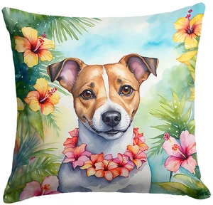 Jack Russell Terrier Luau Throw Pillow Machine Washable, Indoor Outdoor Decorative Pillow for Couch, Bed or Patio, 18Hx18W Jack Russell Terrier Luau Throw Pillow Machine Washable, Indoor Outdoor Decorative Pillow for Couch, Bed or Patio, 18Hx18W