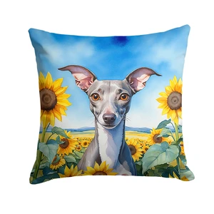 Italian Greyhound in Sunflowers Throw Pillow Machine Washable, Indoor Outdoor Decorative Pillow for Couch, Bed or Patio, 18Hx18W Italian Greyhound in Sunflowers Throw Pillow Machine Washable, Indoor Outdoor Decorative Pillow for Couch, Bed or Patio, 18Hx18W