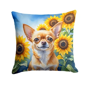 Chihuahua in Sunflowers Throw Pillow Machine Washable, Indoor Outdoor Decorative Pillow for Couch, Bed or Patio, 18Hx18W Chihuahua in Sunflowers Throw Pillow Machine Washable, Indoor Outdoor Decorative Pillow for Couch, Bed or Patio, 18Hx18W