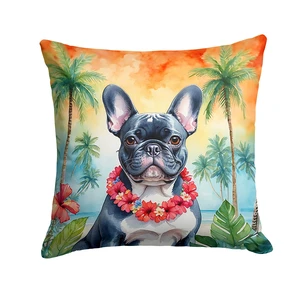 French Bulldog Luau Throw Pillow Machine Washable, Indoor Outdoor Decorative Pillow for Couch, Bed or Patio, 18Hx18W French Bulldog Luau Throw Pillow Machine Washable, Indoor Outdoor Decorative Pillow for Couch, Bed or Patio, 18Hx18W