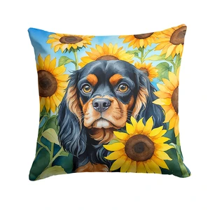 Cavalier Spaniel in Sunflowers Throw Pillow Machine Washable, Indoor Outdoor Decorative Pillow for Couch, Bed or Patio, 18Hx18W Cavalier Spaniel in Sunflowers Throw Pillow Machine Washable, Indoor Outdoor Decorative Pillow for Couch, Bed or Patio, 18Hx18W