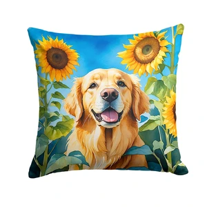 Golden Retriever in Sunflowers Throw Pillow Machine Washable, Indoor Outdoor Decorative Pillow for Couch, Bed or Patio, 18Hx18W Golden Retriever in Sunflowers Throw Pillow Machine Washable, Indoor Outdoor Decorative Pillow for Couch, Bed or Patio, 18Hx18W