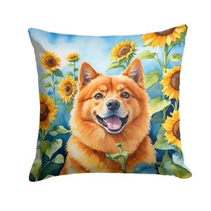 Finnish Spitz in Sunflowers Throw Pillow Machine Washable, Indoor Outdoor Decorative Pillow for Couch, Bed or Patio, 18Hx18W Finnish Spitz in Sunflowers Throw Pillow Machine Washable, Indoor Outdoor Decorative Pillow for Couch, Bed or Patio, 18Hx18W